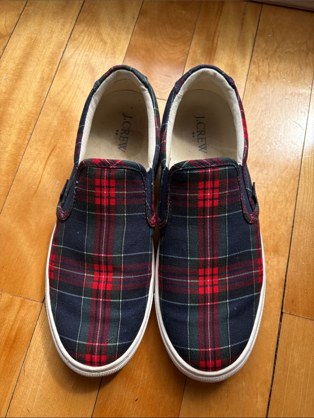 J. Crew Red & Navy Plaid Slip-On Shoes